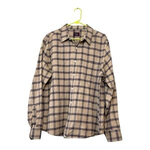 Men’s Untuckit Barnard tan and navy, long sleeve flannel, size XXL